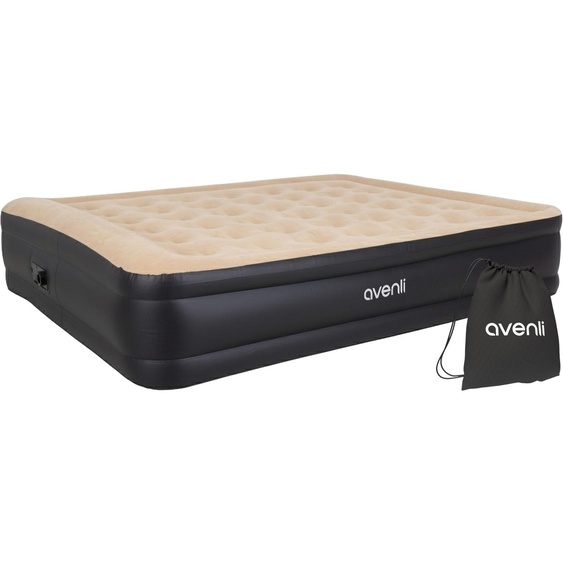 Matelas gonflable queen size, 203x157x47 cm, auto-gonflant, pour 2 personnes, couleur beige/noir