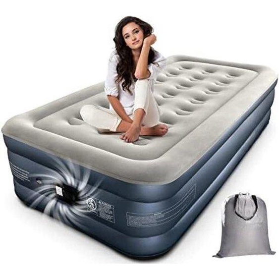 Matelas gonflable simple avec pompe, 190 x 100 x 46 cm, 250 kg, blanc/gris, à gonflage automatique
