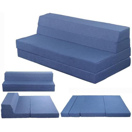 Matelas lit Fauteuil futon Pliable Pliant - Bleu - Mousse - 140x190cm