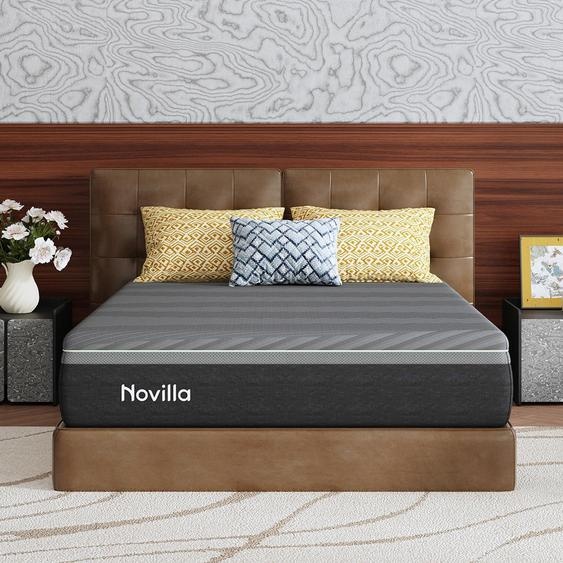 Matelas Novilla Coolmax (fibres de polyester), 160x200 cm, 7 zones, avec gel et mousse à mémoire de forme à lextrait de thé vert, pour un confort optimal