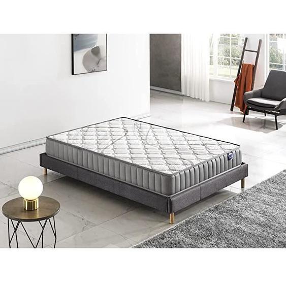 Matelas + Sommier (140 x 190cm)- Matelas Sirius Latex naturel 22cm + Sommier Bois, Stable & Robuste, revêtement Tissu Gris