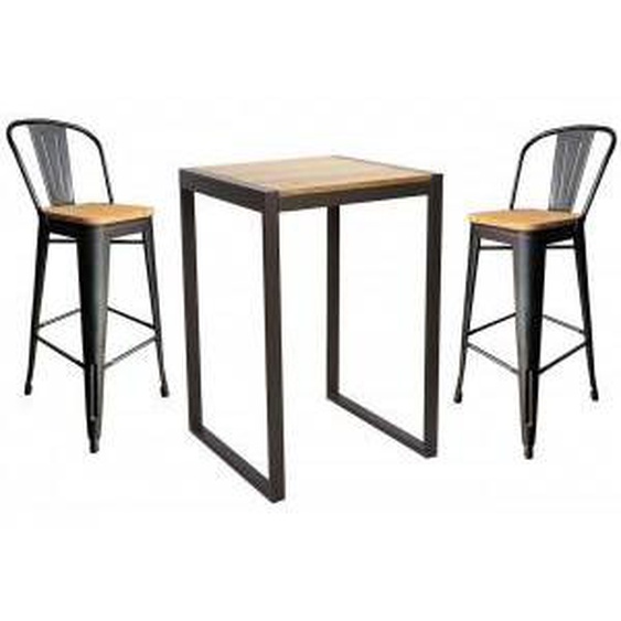 MATHI DESIGN NEVADA - Ensemble table et chaises haut en acier et bois massif Marron 0.000000