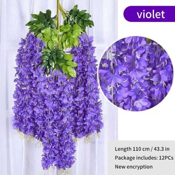 Mauve - Guirlande de Fleurs de Glycine Artificielles en Rotin, pour Décoration Murale et dArche, à Suspendre