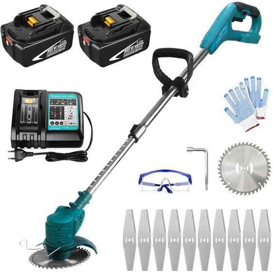 Mawiron - Coupe-bordure sans fil, 30mm coupe-herbe électrique avec kits de lames, avec 2 batteries 5,5 a et chargeur DC18RC, compatible avec le