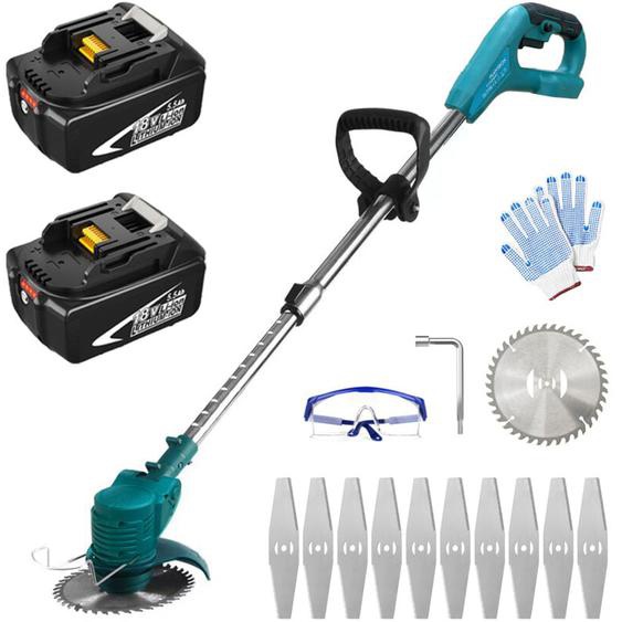Coupe-bordure sans fil,30mm coupe-herbe électrique, coupe-gazon avec kits de lames, avec 2 batteries 5,5 a, compatible avec le chargeur Makita