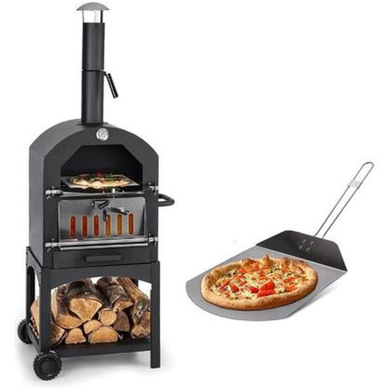 Maxxgarden - Four à Pizza - Barbecue Fumoir - Charbon de Bois ou Pellets - 45 x 65 x 48 cm - Métal - Noir