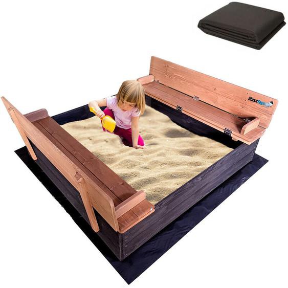 Maxxgarden - MaxxToys Bac à sable verrouillable avec 2 bancs et toile de sol - Bois imprégné - 100 x 95 cm