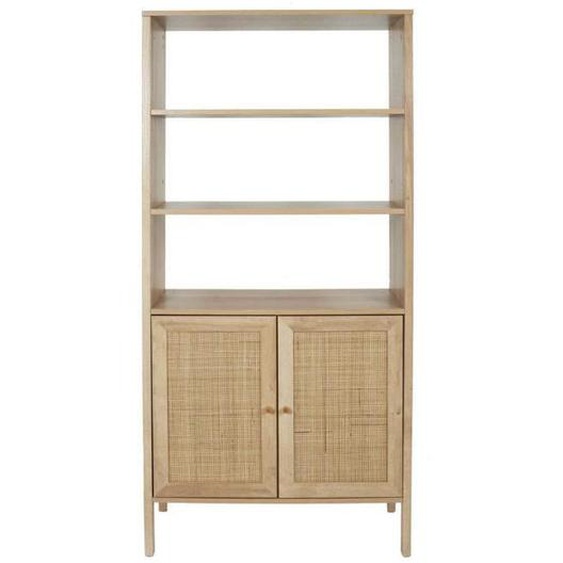 Buffet - ALTOBUY - Maya - 2 Portes - Effet Bois - Façades en Rotin - 80x37x163cm