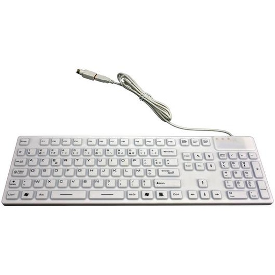 MCL WATERPROOF IP68 WIRED, Taille réelle (100 %), Avec fil, USB + PS/2, Clavier à membrane, AZERTY, Blanc MP1A99AZZZACK729W