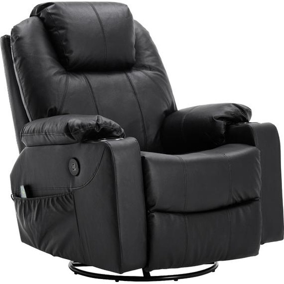 MCombo Cuir Fauteuil de massage Fauteuil TV Fauteuil Relax Rotation Balançoire Chauffage USB Réglable manuellement Cuir véritable 7050BK