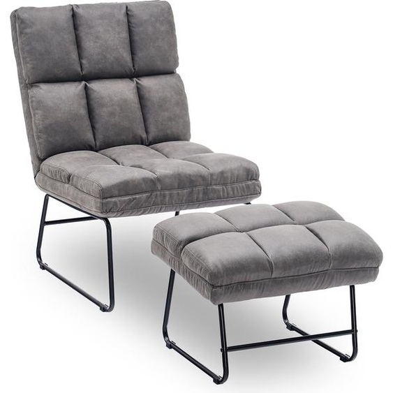 MCombo Fauteuil de relaxation Fauteuil de télévision Fauteuil de salon Set de poufs Tissu microfibre 0016 Gris foncé