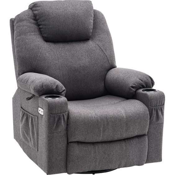 MCombo Fauteuil Relaxant Electrique Fauteuil de Massage 240° Rotation+ Balancement + Vibration + Chauffage7070DE (Gris-Tissu)