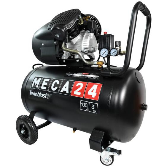 Meca24 - Compresseur Bicylindre 3CV - Cuve 100L - Compresseur à air - 2200W - Pression 8 bars - Débit daspiration 320 L/min