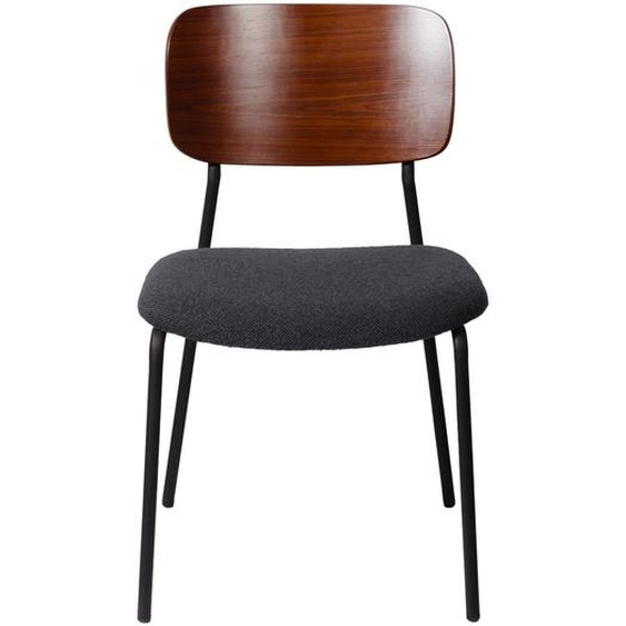 Meet Chaise visiteur Lisa - Revêtement tissus bouclé Anthracite - Dossier Noyer - Lot de 2