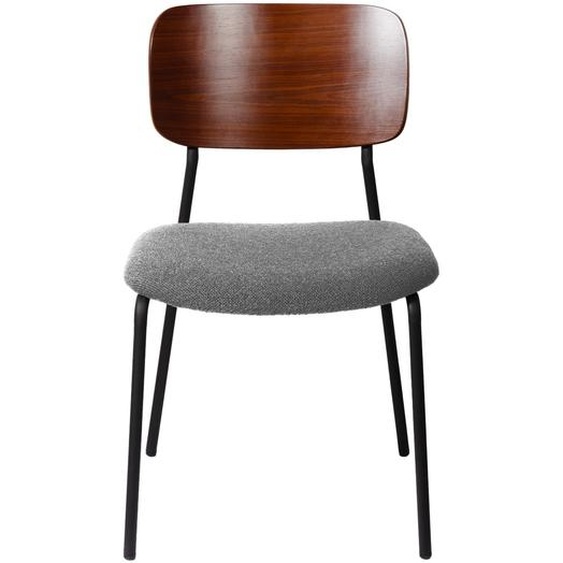 Meet Chaise visiteur Lisa - Revêtement tissus bouclé Gris - Dossier Noyer - Lot de 2