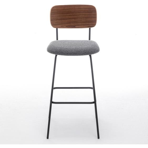 Meet Tabouret de bar LISA - Dossier Noyer - Revêtement tissu anthracite - Lot de 2