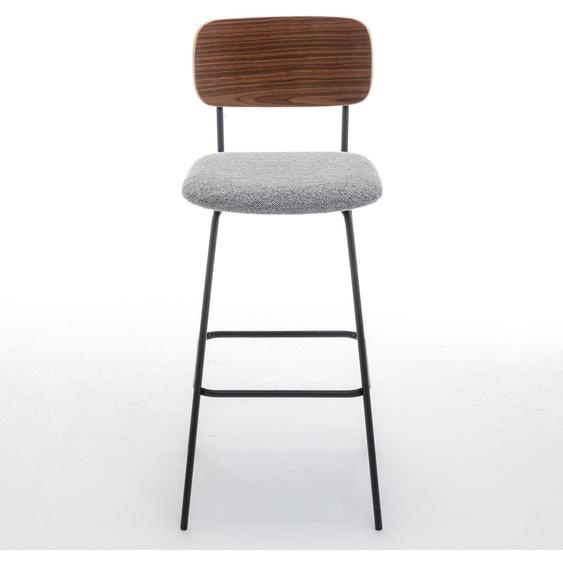 Meet Tabouret de bar LISA - Dossier Noyer - Revêtement tissu gris - Lot de 2