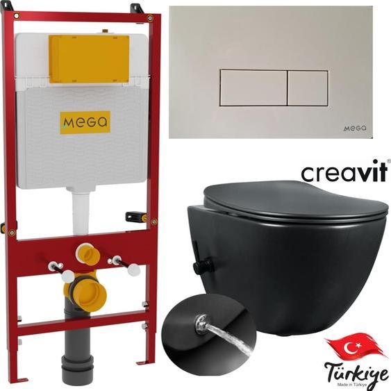 Mega | Cuvette de WC avec bidet - 51 x 35,5 cm - Creavit Freedom - WC suspendu - Cadre encastré 110 x 54 x 16 cm