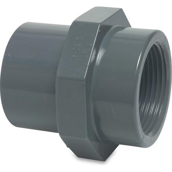 Mega manchon fileté PVC-U 20/25 mm x 1/2 pouce manchon à coller/manchon à coller x filetage femelle 10 bar, gris