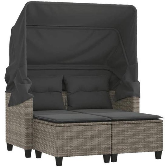 Meilleures Canapé de jardin/Canapé de Terrasse - 2 places avec auvent et tabourets - gris rotin bonplan6194616