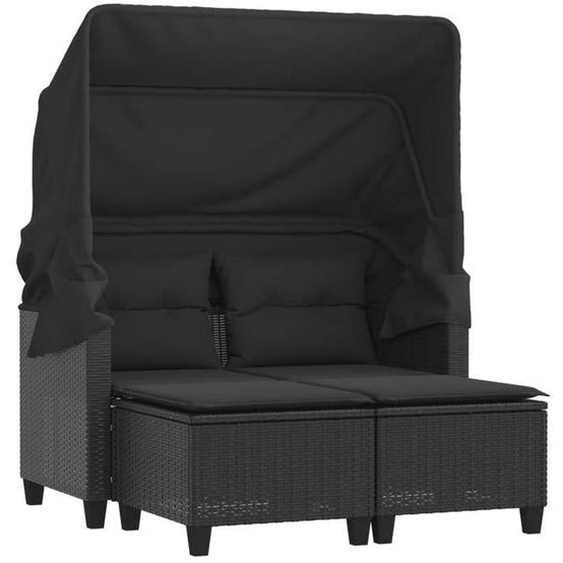 Meilleures Canapé de jardin/Canapé de Terrasse - 2 places avec auvent et tabourets - noir rotin bonplan5089404