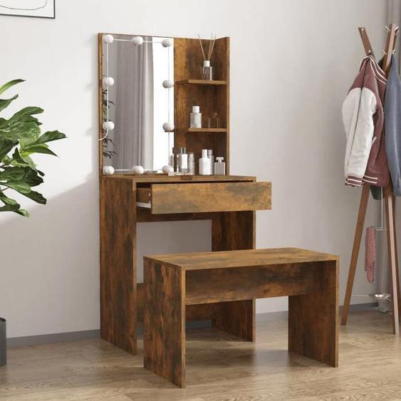 Meilleures Table de Maquillage/Chambre, Ensemble de coiffeuse avec LED - Chêne fumé - Bois dingénierie - HZ593631