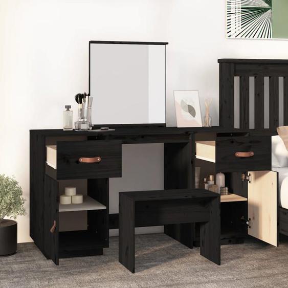 Meilleures Table de Maquillage/Chambre, Ensemble de coiffeuse avec miroir - noir - Bois de pin solide - HZ661117