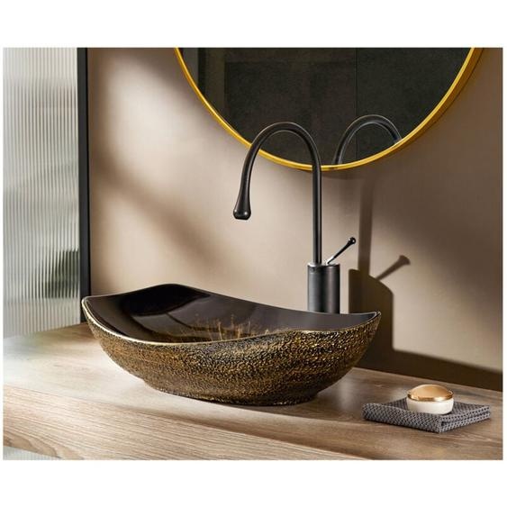 Meje - Lavabo ovale en porcelaine et céramique, avec bord doré, vintage, 56 x 40 cm