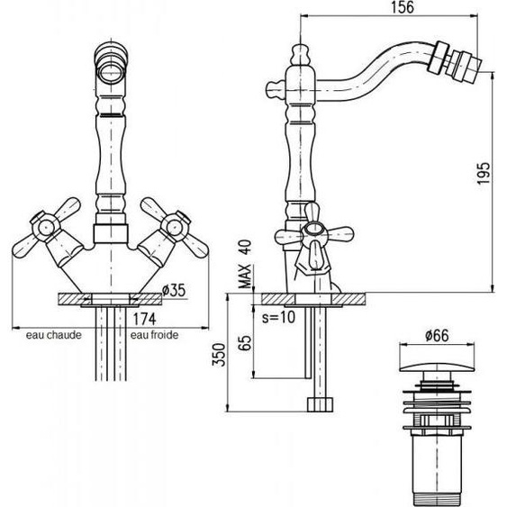 Mélangeur bidet MORAVA RETRO avec pop-up en laiton bronze