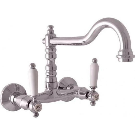 Mélangeur évier mural rétro MORAVA en laiton chromé poignée en céramique