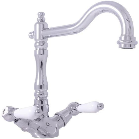 Mélangeur évier rétro MORAVA pivotant en laiton chromé poignée en céramique