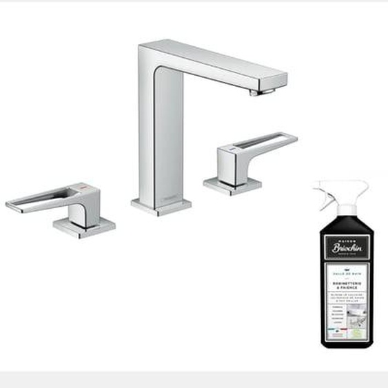 Mélangeur lavabo 160 3 trous poignée étrier chrome + nettoyant Briochin
