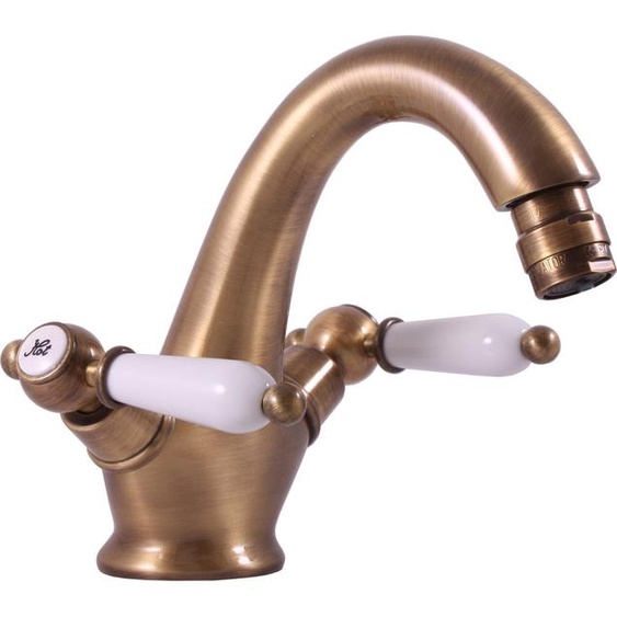 Mélangeur lavabo rétro MORAVA en bronze poignée en céramique avec siphon
