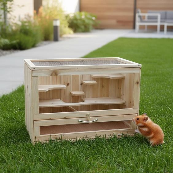 Melko Cage pour rongeurs Clapier pour petits animaux Maison pour souris en bois différents étages Hamster