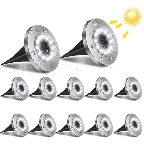 12LED Lampe Solaire Extérieur, 12pcs Luminaire Jardin Au Sol Eclairage 6000K Etanche IP65 Lampe Solaire Spot Encastrable Pour Chemin Terrasse Cour
