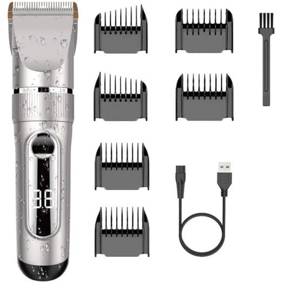 Tondeuse Cheveux Professionnelle IPX7 Tondeuse à Cheveux lcd de Lame Céramique avec Peigne de Réglage Motorisé 3/6/9/12 mm Imperméable Rechargeable