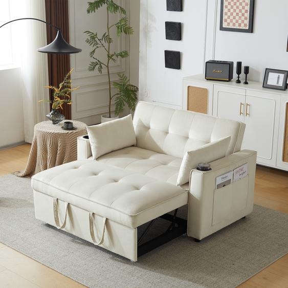 Merax Canapé-lit 3 en 1 pliable avec fonction lit, canapé-lit avec 2 coussins, fauteuil lounge avec fonction sommeil, canapé dépliant avec beaucoup despace de rangement, beige