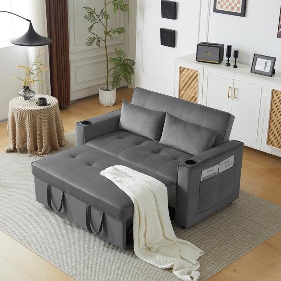 Merax Canapé-lit 3 en 1 pliable avec fonction lit, canapé-lit avec 2 coussins, fauteuil lounge avec fonction sommeil, canapé dépliant avec beaucoup despace de rangement, gris