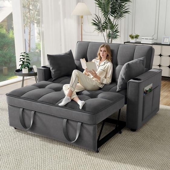Merax Canapé-lit 3 en 1 pliable avec fonction lit, canapé-lit avec 2 coussins, fauteuil lounge avec fonction sommeil, canapé dépliant avec beaucoup despace de rangement, gris