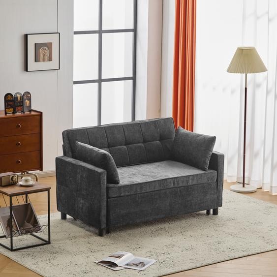 Merax Canapé-lit deux places avec fonction sommeil - Tissu chenille blanc, dossier inclinable, couchage et assise 2 en 1, noir