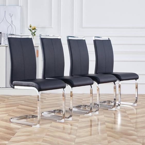 Merax Chaise de salle à manger 4 places Chaise de cuisine rembourrée en similicuir avec structure métallique, noir