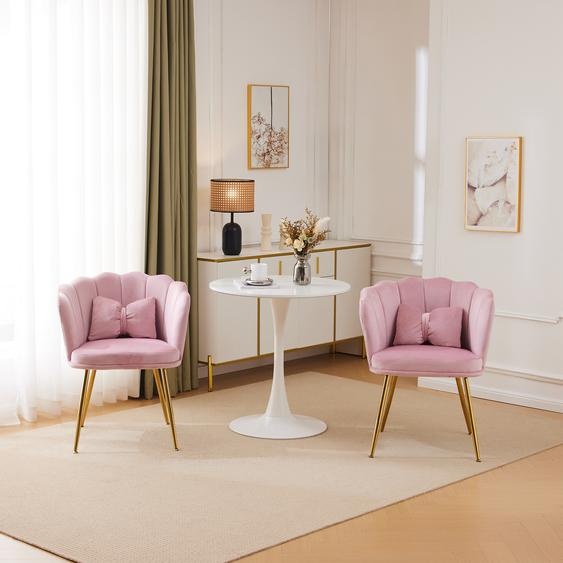 MERAX Chaise rembourrée avec noeud Coussin décoratif (2 pcs), Chaise de salle à manger Fauteuil de salon en velours avec dossier en forme de pétale et pieds en métal doré