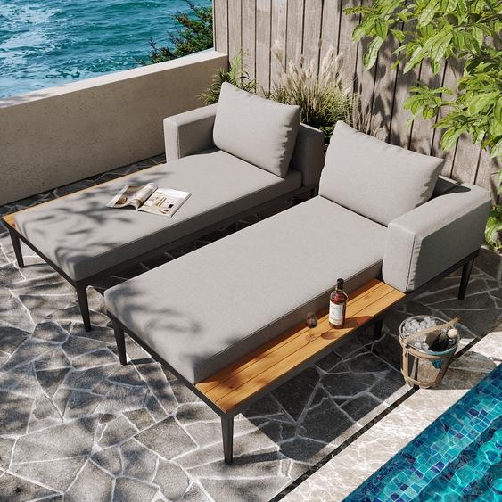 Merax Outdoor Patio Daybed, Lit de jour double avec étagères, Canapé-lit multifonctionnel étanche Sun Lounger pour terrasse, jardin & balcon
