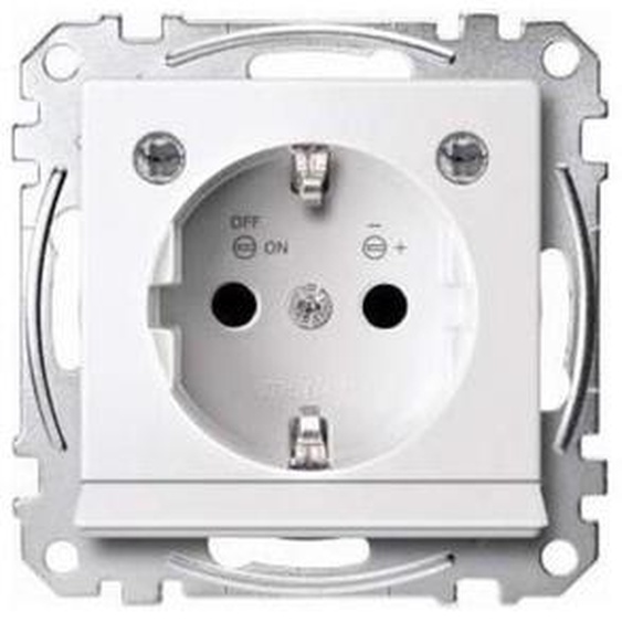 Merten MEG2304-0319. type de prise : CEE 7/3, types de prises supportées : CEE 7/4. couleur du produit : blanc, matériau : thermoplastique. Tension dentrée : 250 V, Intensité (maximale) : 16 A (MEG2304-0319)