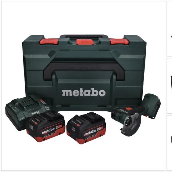 Metabo Meuleuse dangle sans fil CC 18 LTX Brushless + 2x Batteries 5,5Ah + Chargeur + Coffret de transport MetaLoc