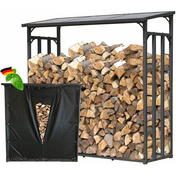 Quick-star - Metall Kaminholzregal Anthrazit xxl 185 x 70 x 185 cm Garten Kaminholzunterstand 2,3 m³ Stapelhilfe Aussen mit Wetterschutz Schwarz