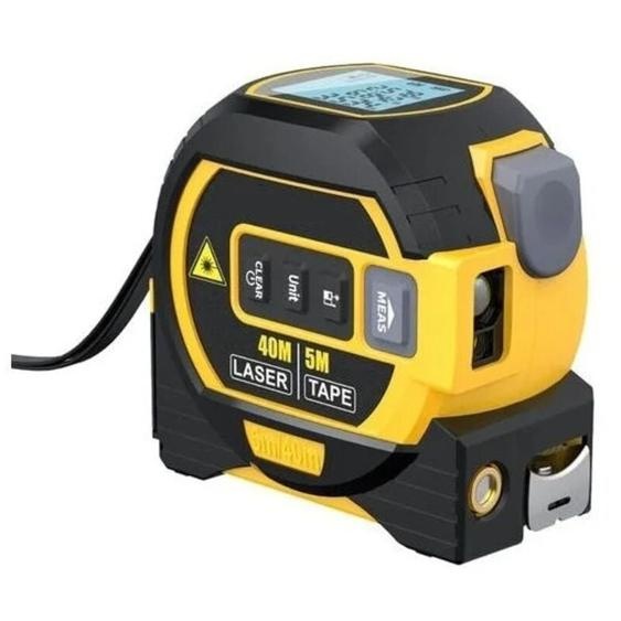 Mètre Laser Numérique 3 in 1 avec ligne laser croisée, 131Ft Télémètre Laser Numérique, 16Ft Mètre à Ruban avec Rétroéclairage LCD pour Distance,