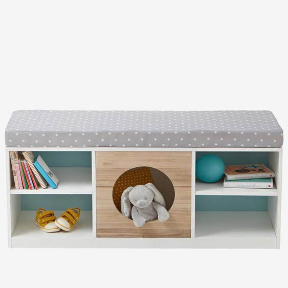 Meuble 2 en 1 rangement + banquette Hublot blanc/bois