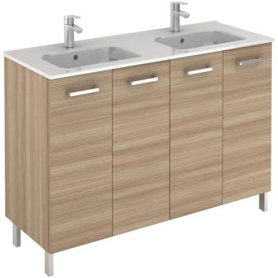 Meuble 4 portes Ancoflash Color avec plan double vasque céramique - Anconetti - Noyer sablé - 120cm
