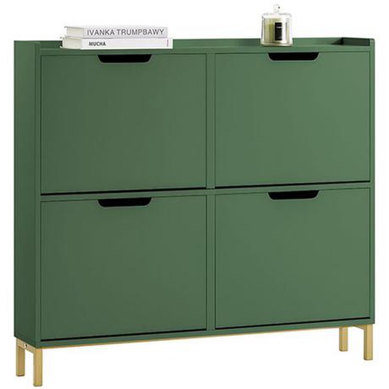Meuble à Chaussure avec 4 Abattants FSR100-SY SoBuy - Pieds en Fer - Vert - L100xP19xH90cm